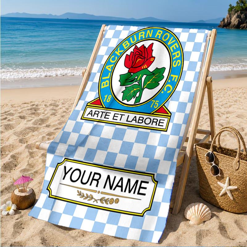 Custom Name Blackburn Rovers Crest Personalized Microfiber Beach Towel, Quick-Dry, Ideal for Summer Travel, Beach Essential, Swimming