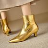Fashion Gold Silver Zipper Pointed Women Short Boots Fashion New European American Winter Warm 5.5cm High Heels Ankle Boots Size 32-48