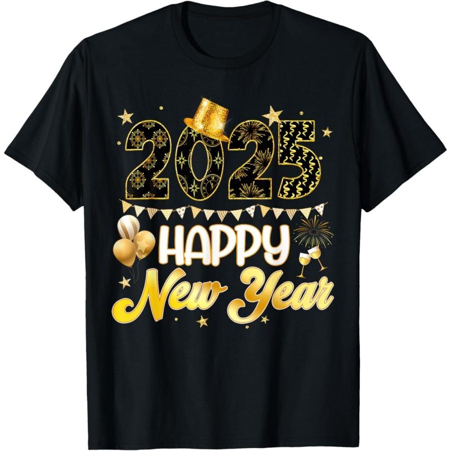 

Wttyolo Happy New Year Party 2025 Ballon Family Matching Men Women T-Shirt XXXXXL чорний