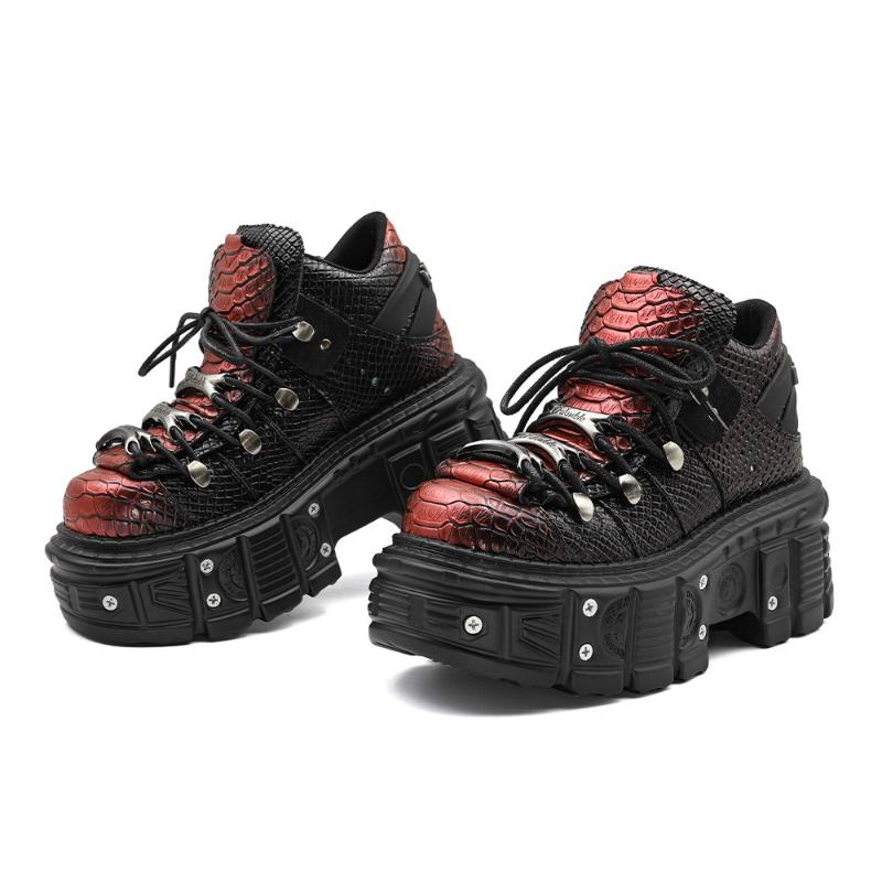 Punkový styl Ženy Černá Boty Rock Metal Dekor Šněrování Výška podpatku Platforma Boty Gotický Muž Tenisky Ženy Kotníkové boty 2025 Novinka
