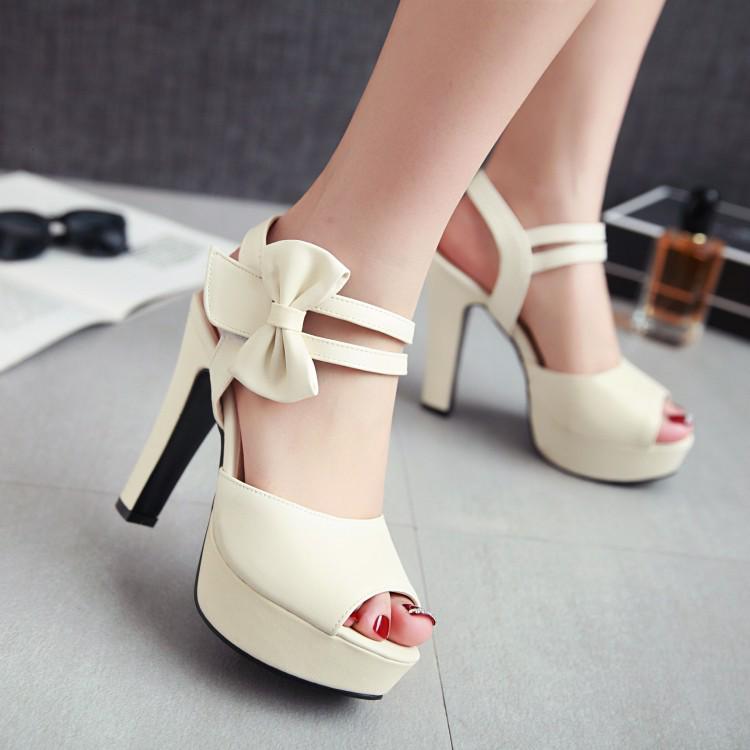 Women Sweet Bow High Heels Shoes Women High Heel Sandals Platform Pumps Ladies Dress Wedding Party Shoes Sandals Big Size 31-46
