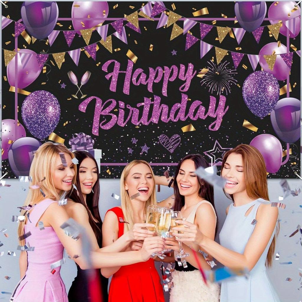 2D Plane, One 1-foot Long Shiny Purple "Happy Birthday" Banner, Suitable for Ladies and Girls, Photo Booth.