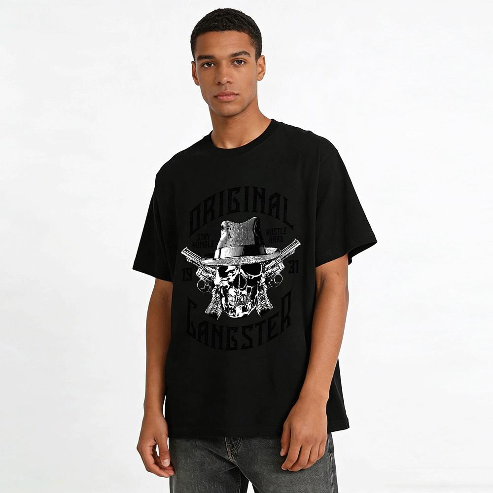 Original Gangster 1931 Stay Humble Hustle Hard Skull Graphic Tee Pure Cotton T-shirt