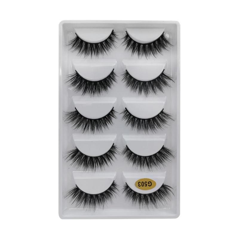 Natural Dense Slender Curling Handmade Fake Eyelash 5Pair Mink False Eyelashes Reusable Eyelash Extension Long Makeup for Beauty