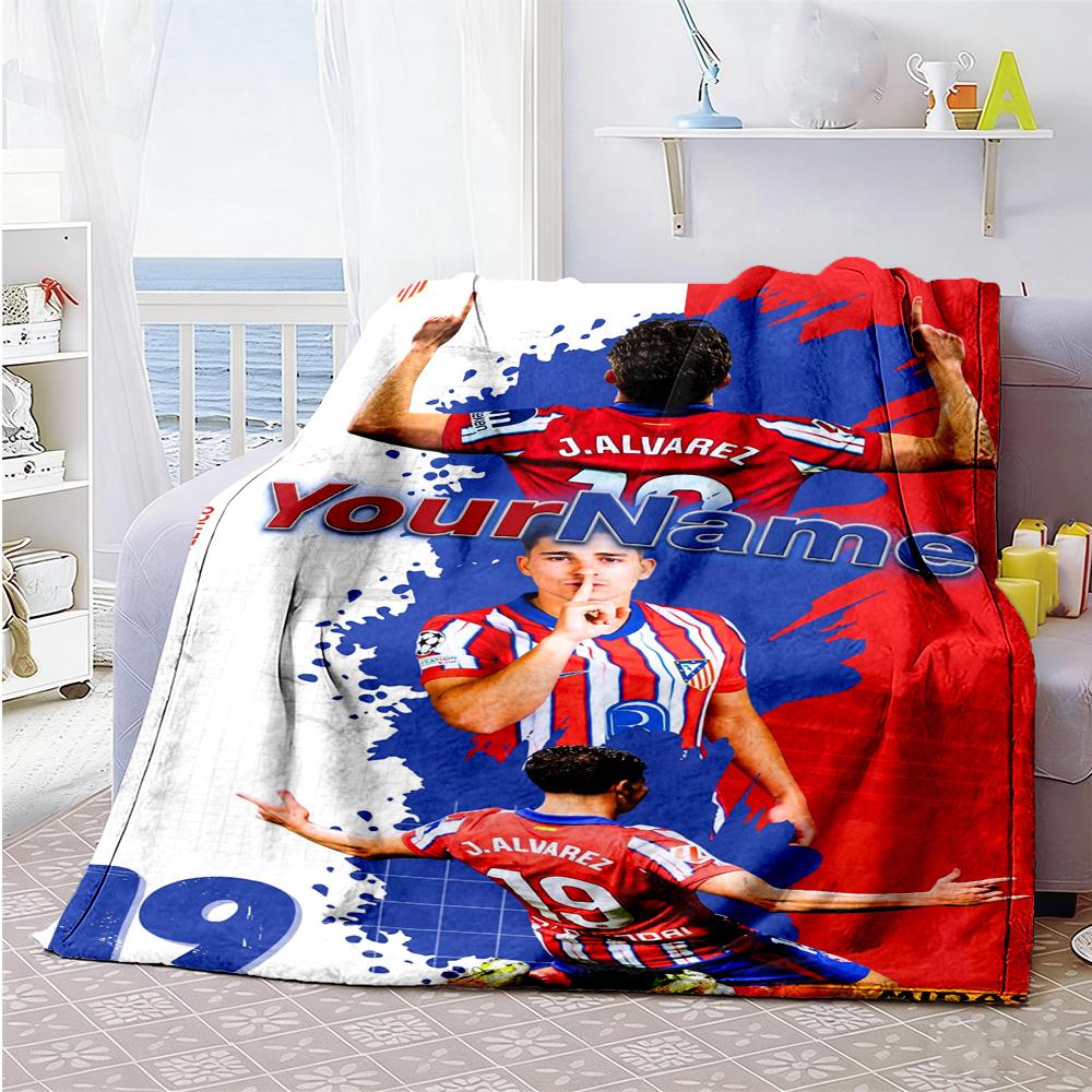 Atletico Madrid Customize Text Blanket Gift Customizable Blanket Comfortable Perfect for Office Chair Nap Livingroom Picnics Four Seasons Universal