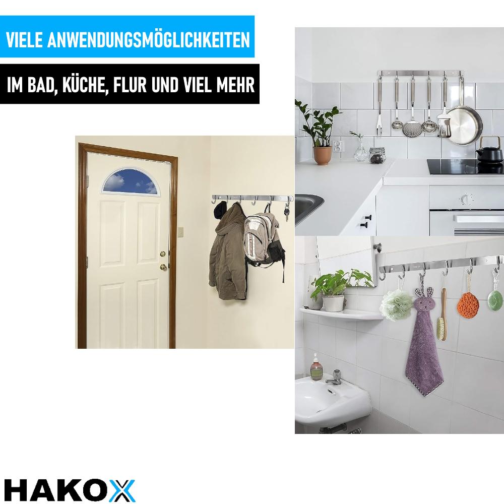 HAKOX Listwa z haczykami Haczyki na ubrania Haczyki na płaszcze Listwa do garderoby Stal nierdzewna 6 haczyków