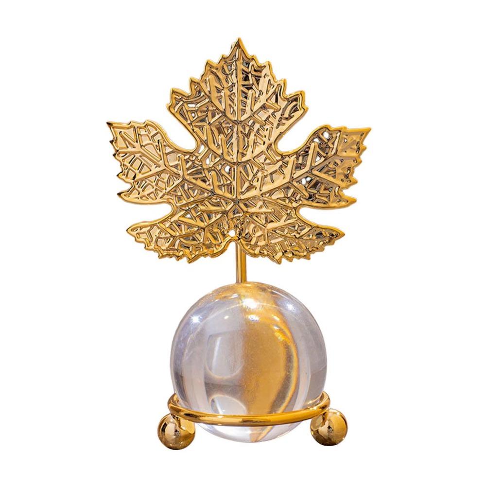 Non-slip Leaf Ball Ornaments Rust-proof Metal Leaf Crystal Ball Collectibles  Desktop