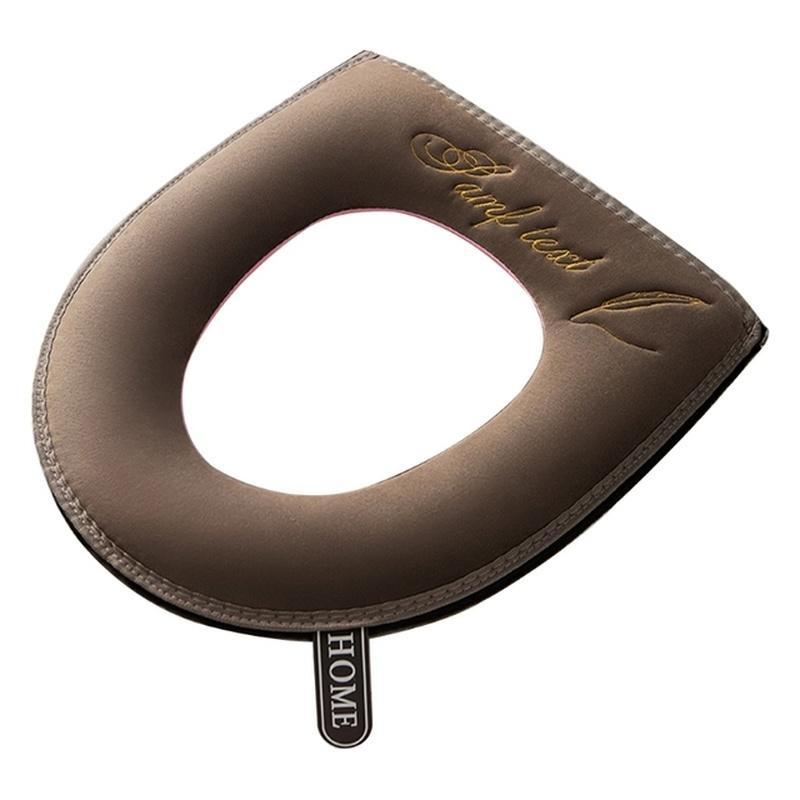 1Pc Universal Toilet Seat Cover Soft WC Mat Bathroom Washable Removable Zipper with Flip Lid Handle Waterproof Household. Brown