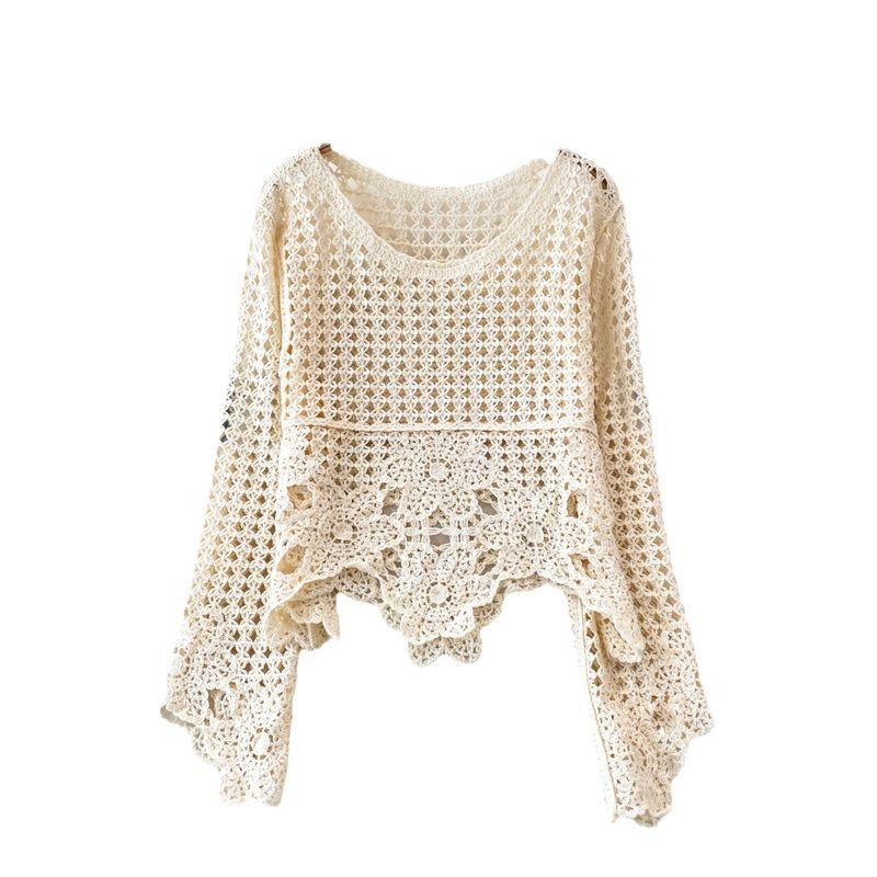 Retro Cut Out Seaside Holiday Knitting Sun Protective Blouse