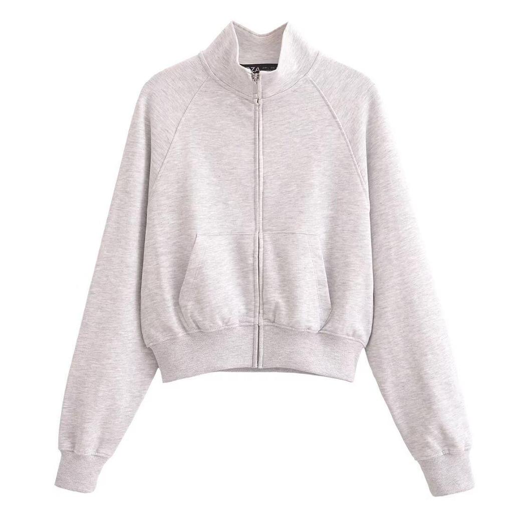 Spring 2025 Women's Casual European/American Style Stand-up Collar Zip-up Sweatshirt with Long Pants