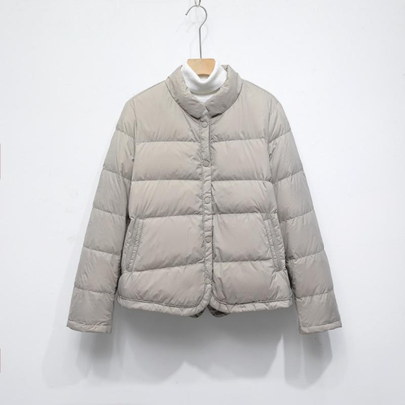 

Women s 90-down white duck down solid color stand-up collar button women s simple Pinghu down jacket L