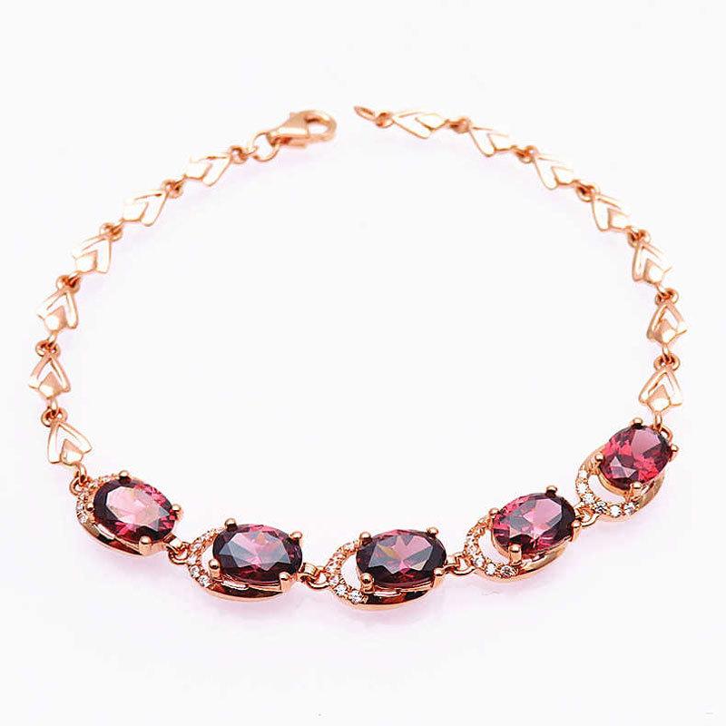 Pure Purple Gold Inlaid Smoke-Colored Egg Surface Stone Bracelet, Rose Gold-Plated Fashion Colored Gold Jewelry.