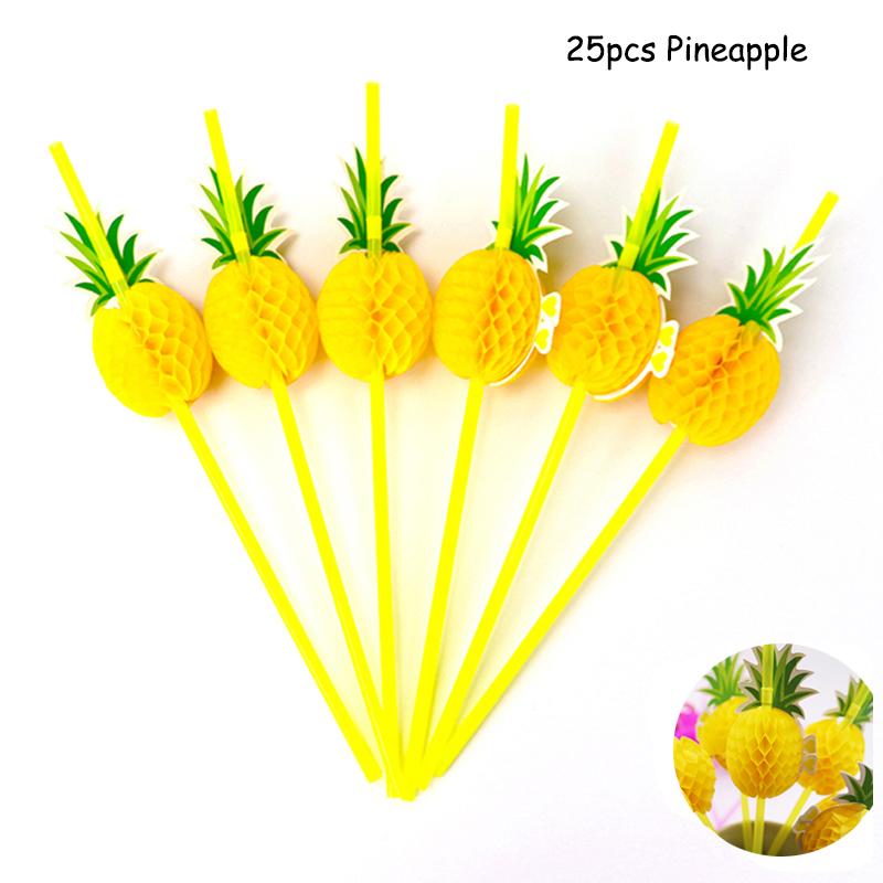25pcs Flamingo Umbrella Pineapple Theme Disposable Plastic Straw Tropical Summer Beach Outdoor Camping Decoration Party Supplies