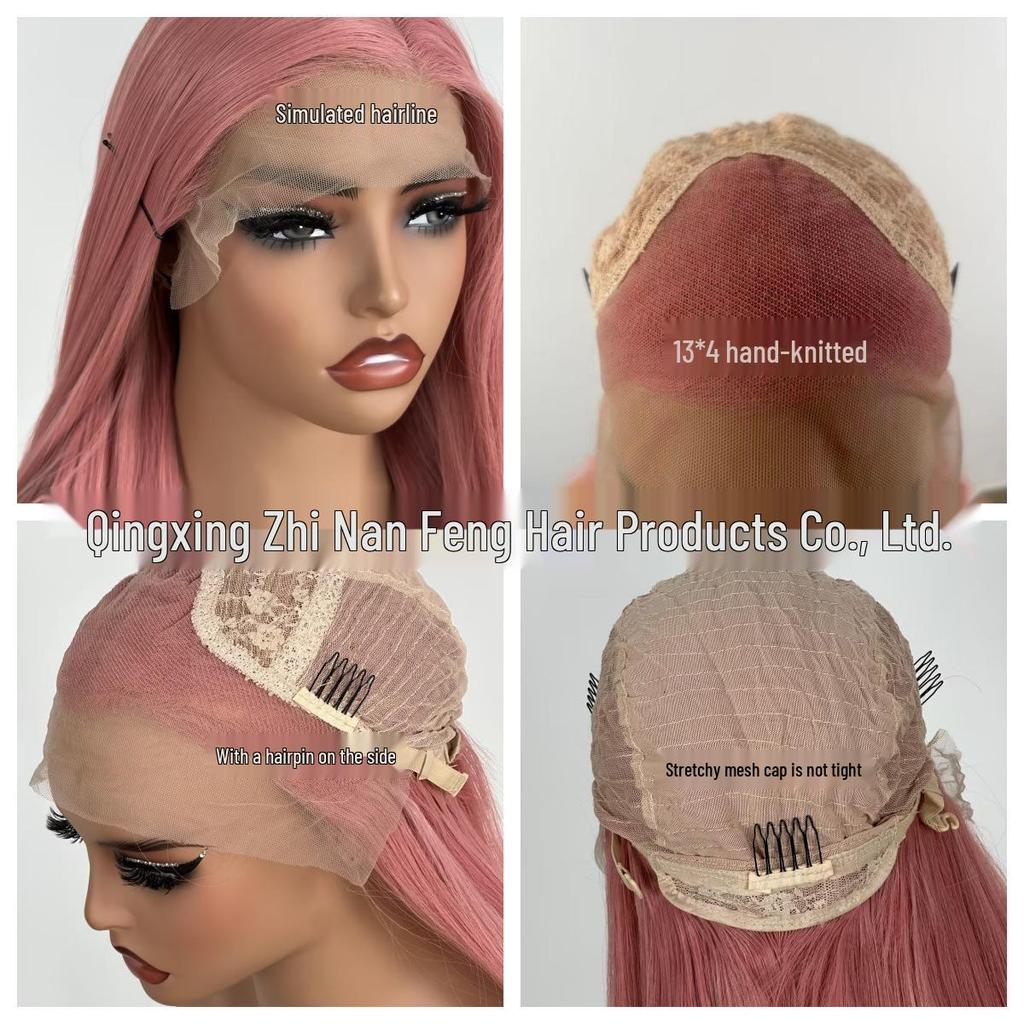 Pink Brightening Fashionable Long Straight 13*4 Front Lace Women's Wig