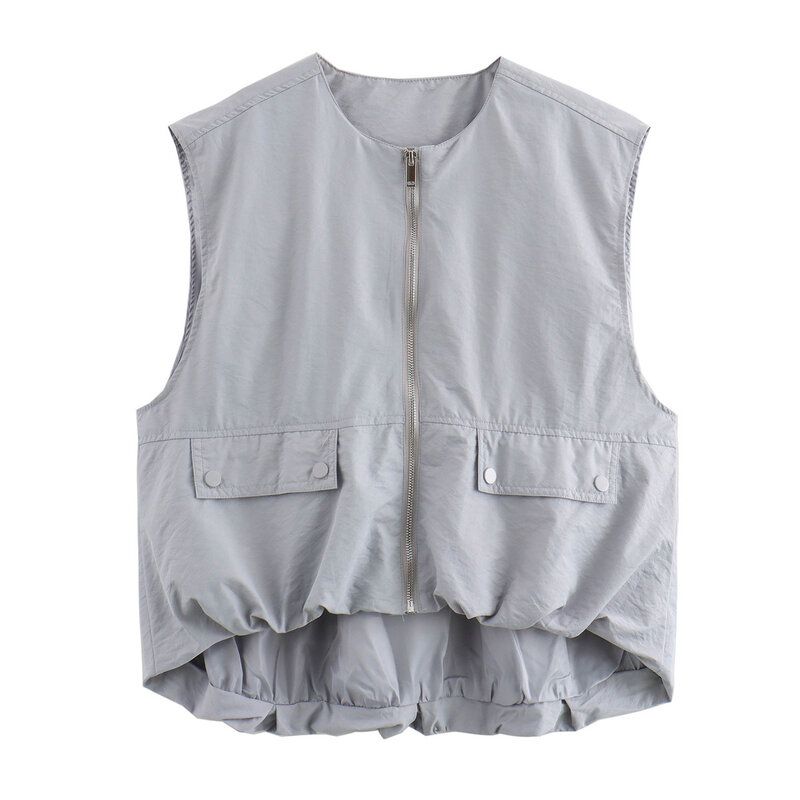 

Fashion Style 2024 Summer Women s Waistcoat round Neck Sleeveless Commute Leisure Ruched Hem Cotton Vest 7864386 Grey L