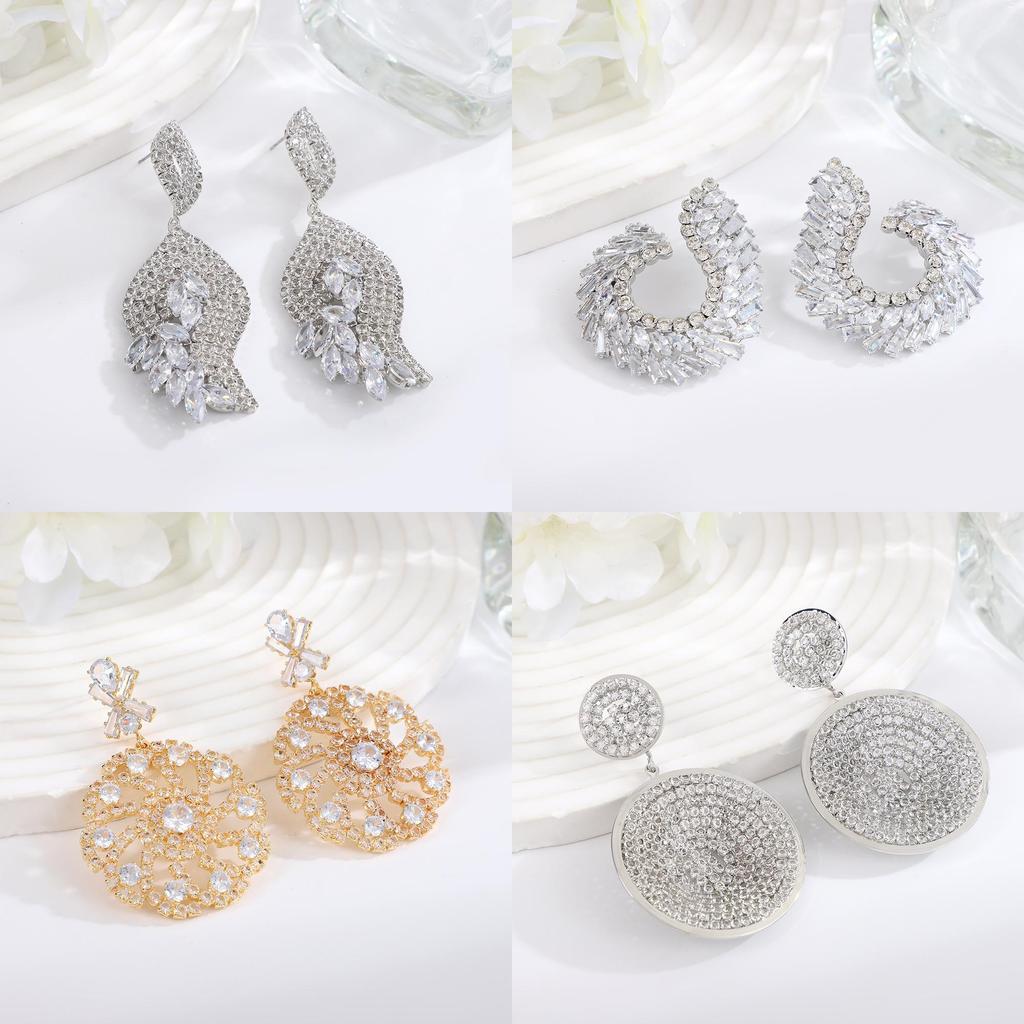 Eleganti Orecchini Pendenti Geometrici Con Zirconia Cubica Per Matrimonio E Abbigliamento Serale
