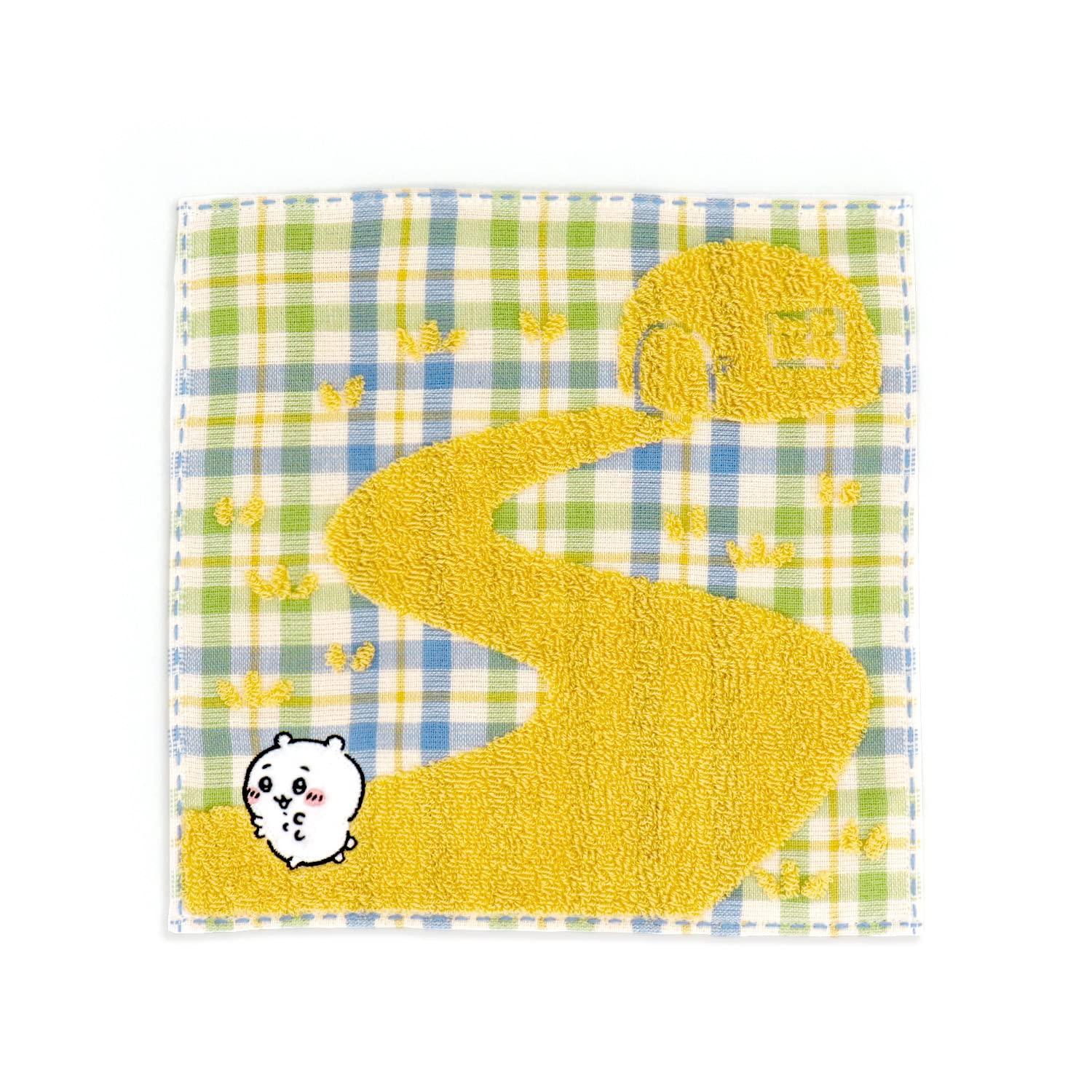 Chiikawa Check Towel Gauze 25 x 25 cm Handkerchief, Yellow, Pile, Cute, 41-1030070, Approx.