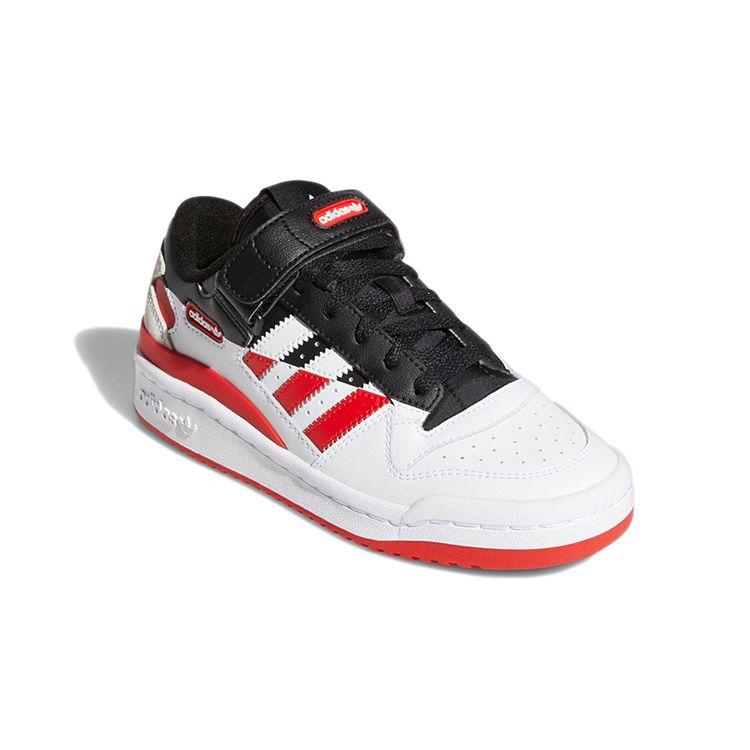 Adidas Originals Forum Low Leather Durable Low-Top Skate Shoes Kids Sneakers White Black Red FY7971