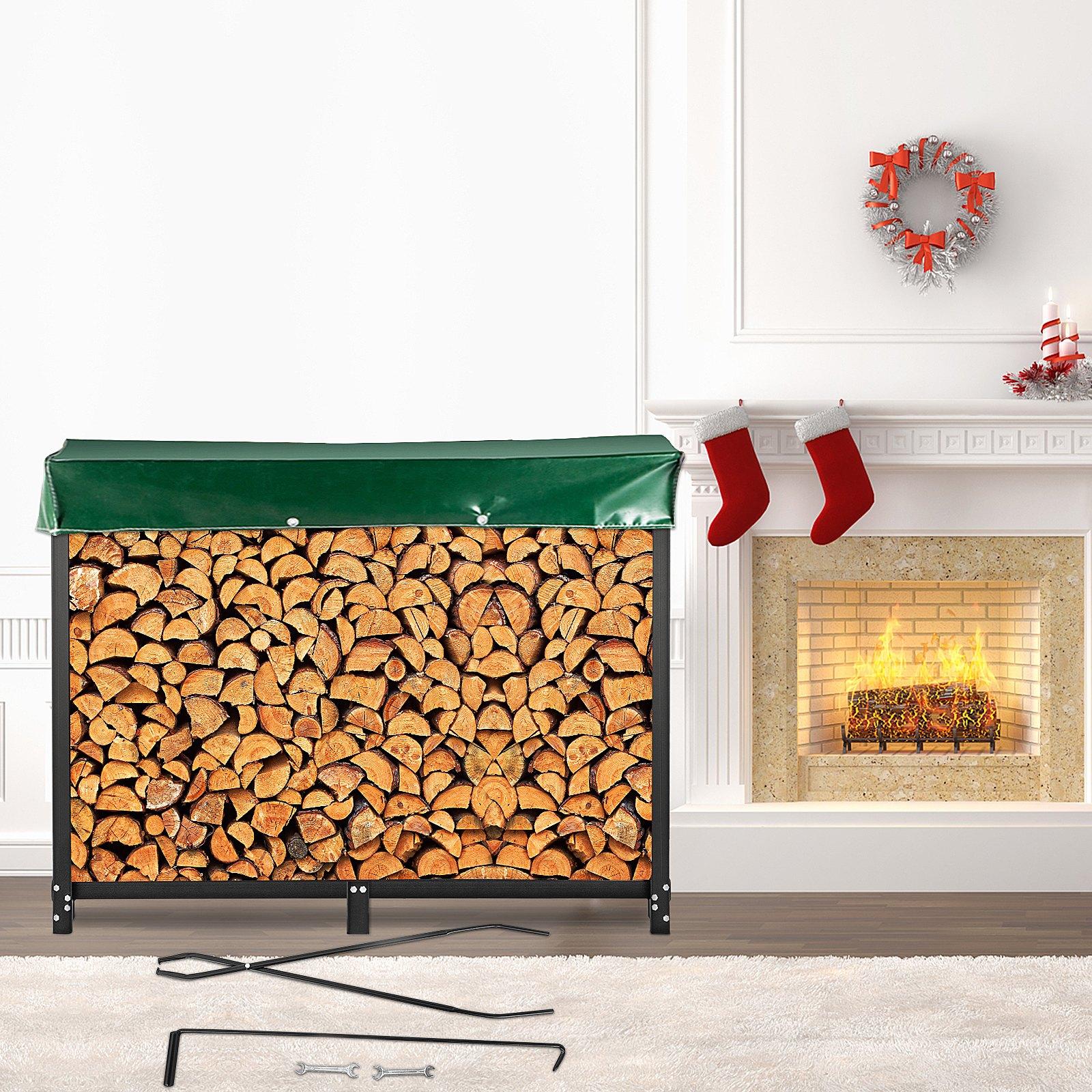Metal Firewood Rack 590 kg Holding Capacity Firewood Rack 244.5x36.2x122 cm Wooden Shelter with PVC Cover Firewood Holder Wood Rack for Firewood Black