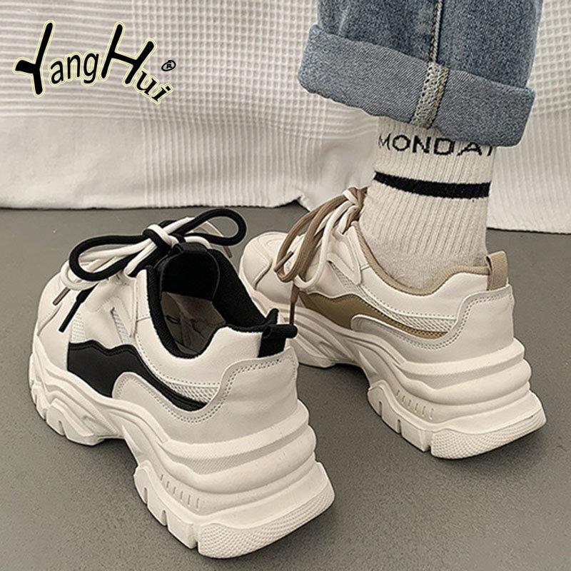 Casual Thick Bottom Elevated Increase Breathable Sneakers 2024 New Fashion Simple All-match Color Matching Women Shoes Spring