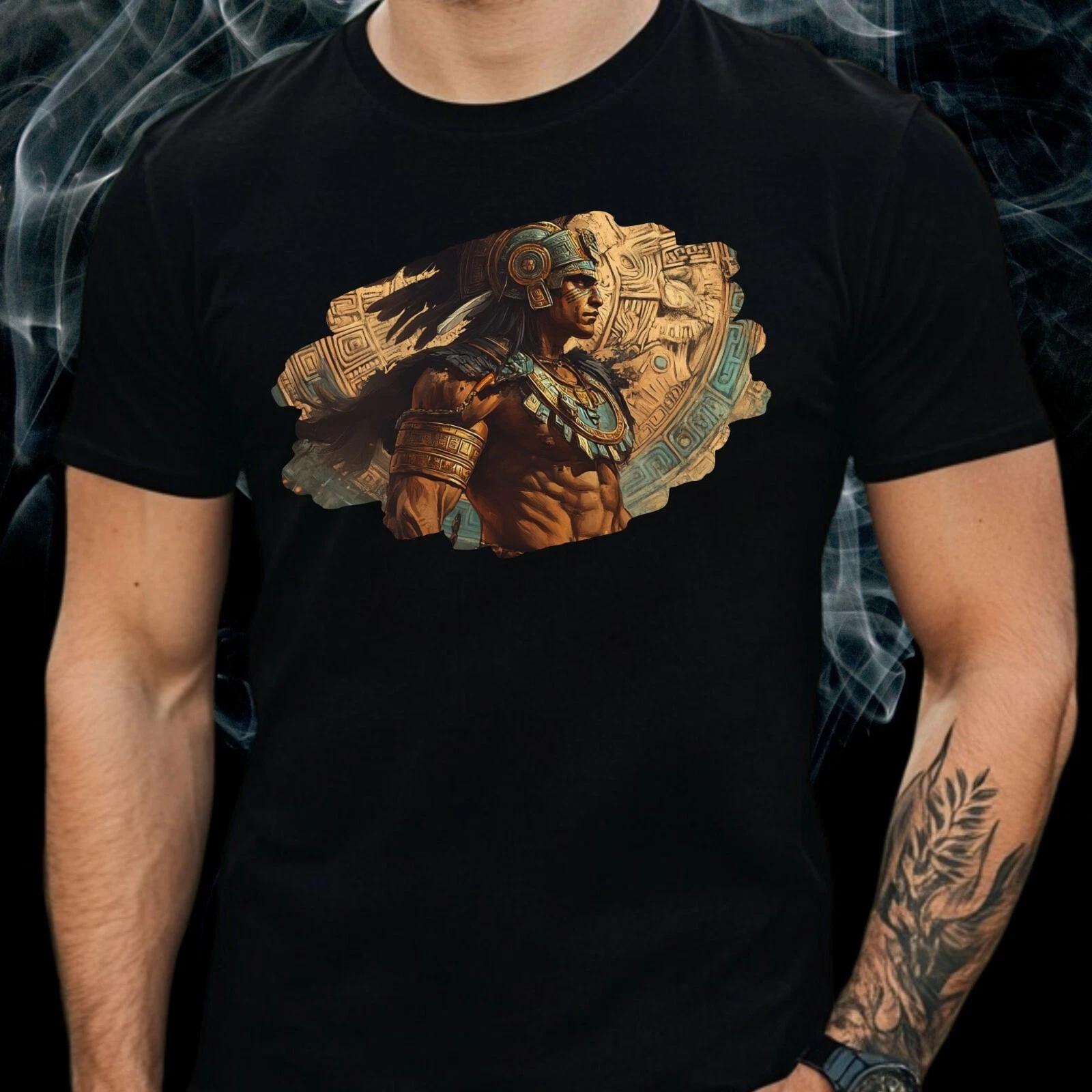 T-Shirt Men Aztec Warrior Motif Cotton Size S to 5XL M