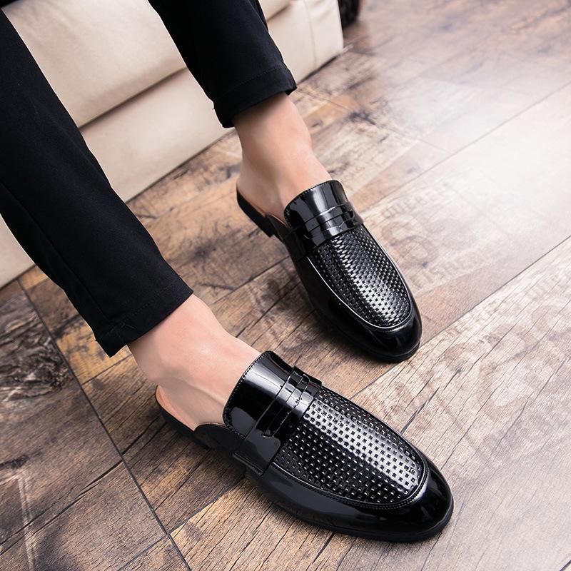 Herrenschuhe Mode Freizeitschuhe Trend Overalls Lederschuhe Webmuster hohl Halbschuhe Einwort-Faulschuhe