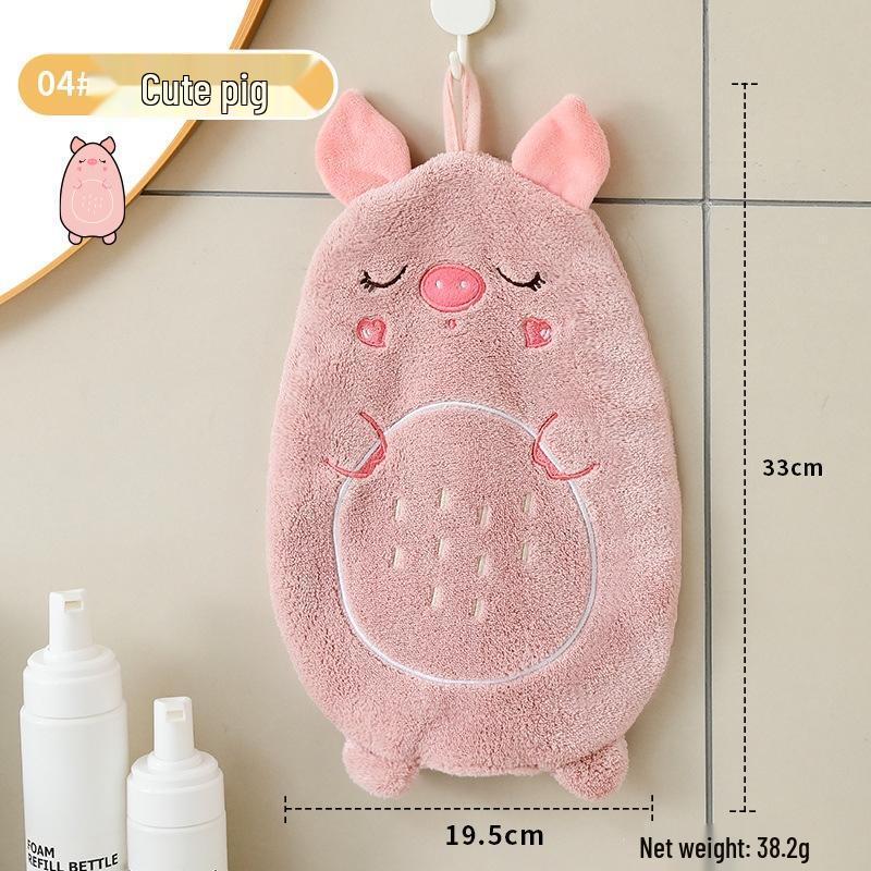 JINGRUIXIANG Thick Absorbent Coral Fleece Pig Hand Towel (2-Pack)