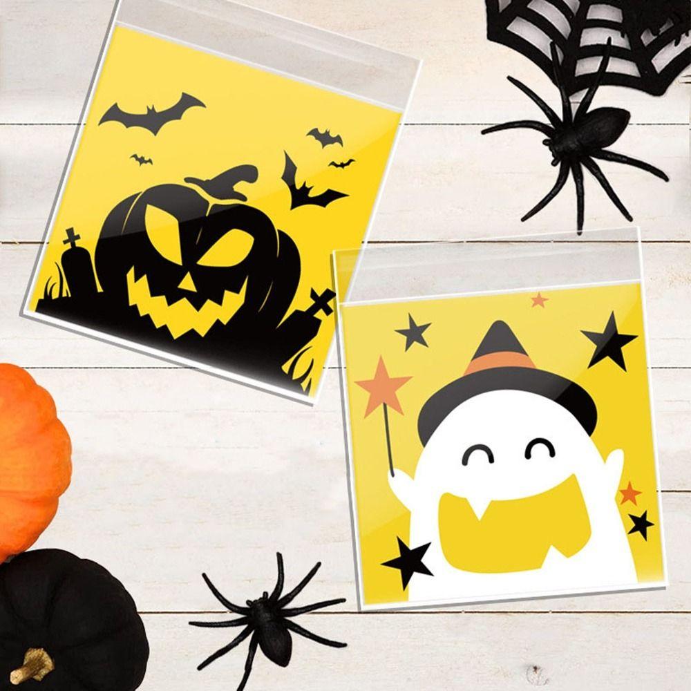 100Pcs Self-adhesive Trick or Treat Bags Plastic Candy Cookie Bags Halloween Candy Bags  Party