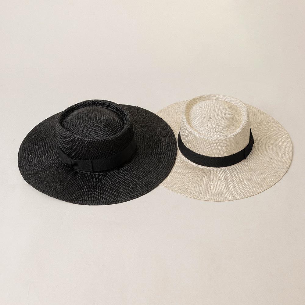 My Extreme Outdoor Activities Women's Black Natural Grass Hat Casual Ring Top Big Brim Sisal Straw Hat Outdoor Travel Sun Protection Shade Straw Hat 56-58Cm
