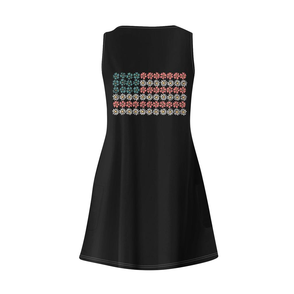 Women's Print Dress, Vest, Skirt With Pockets, Beach Skirt, V-Neck Vest Skirt Vest Skirt