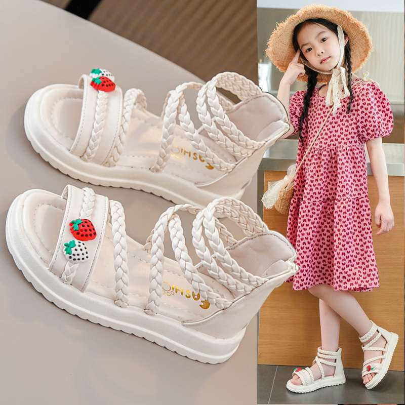 Girls Sandals Summer 2025 New Children's Soft Sole Medium and Older Children's Sports Princess Baby Open-toed Roman Shoes