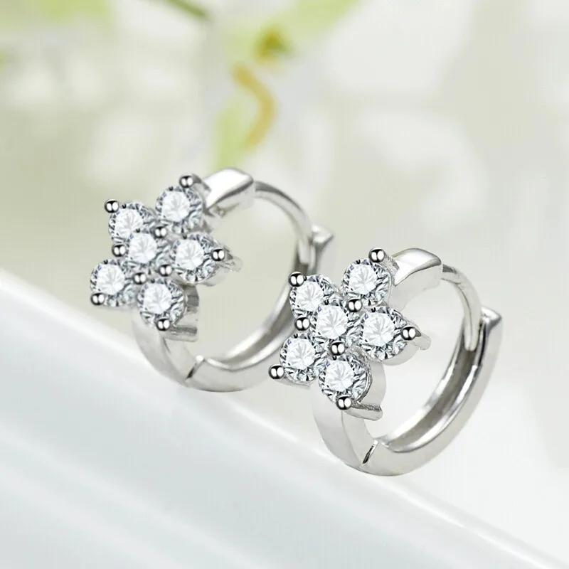 S925 Silver Charming Snowflake Pentagram Zircon Hoop Earrings for Women Fine Jewelry High Luxury Vintage Accessories