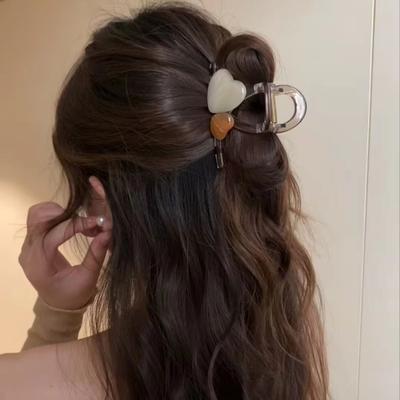2 Stück Schleifen-Klauenclips  Neuer Stil Haarspangen - Frühling/Sommer Transparente Farbe Herzförmige Haarspangen