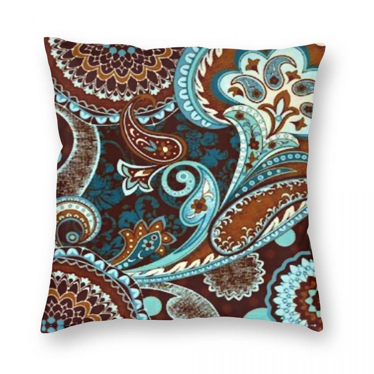 

Turquoise Brown Vintage Paisley Square Pillowcase Polyester Linen Velvet Printed Zip Decorative Pillow Case Home Cushion Cover 30x30cm