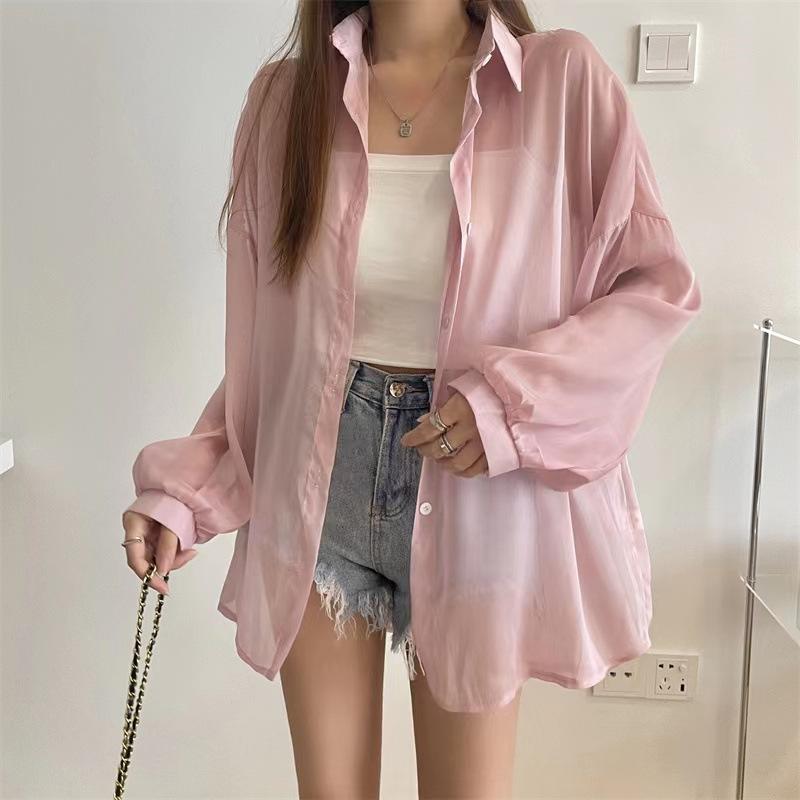 Women's Lightweight Summer Ice-Silk Sun-Protective Shirt with Flowing Drape, Solid-Color Top