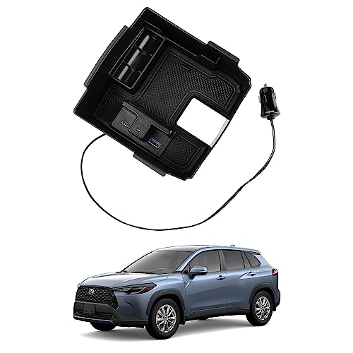 

[With LED Light] Auto Spec Toyota New Corolla Cross Console Box Compatible COROLLA CROSS Car Storage Box with 2 Port USB Charging Console Tray Sm