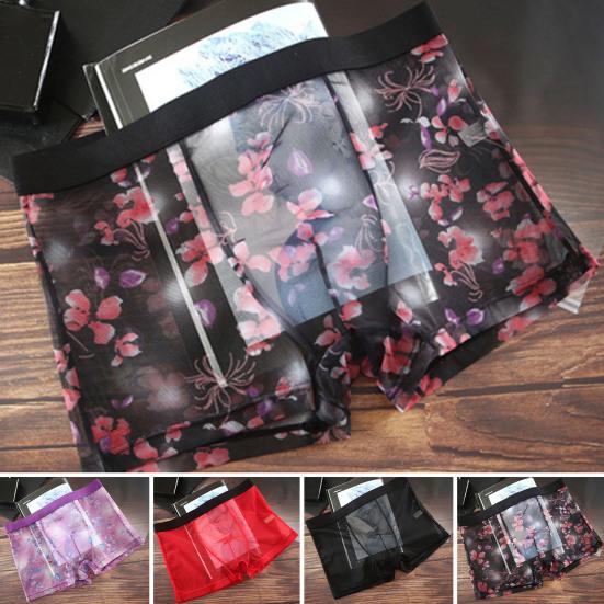 Men Sexy Underpants Ultra-thin Transparent Mesh Boxer Briefs See Through Stretchy Underwear for Daily Wear Home