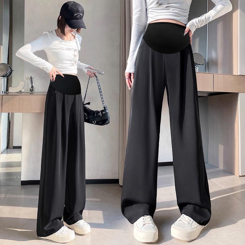 Autumn 2025 Plus Size Maternity Wide Leg Pants - Versatile Drape and Straight Fit