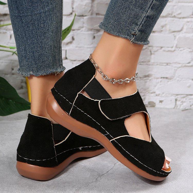 Summer and Autumn European and American Plus Size Versatile Fish Mouth Shoes Roman Sandals Flat Bottomed Low Heeled Women's Sandals Casual Shoes