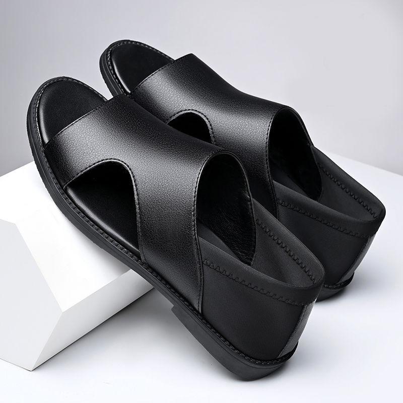 Men's sandals summer men's casual soft-soled non-slip, wear-resistant and deodorant beach shoes soft leather summer driving cold leather shoes