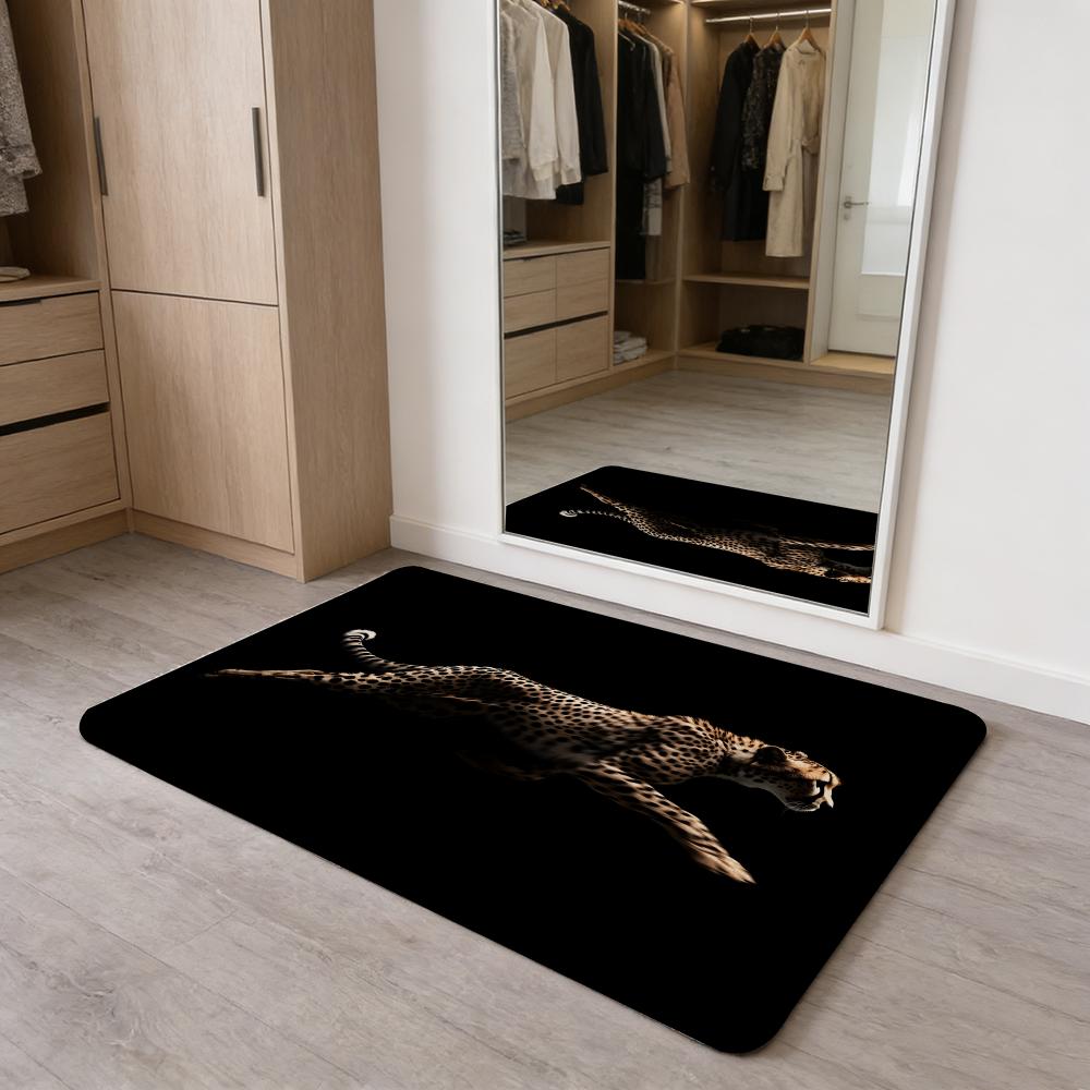 Animal Cool L-leopardS Fun Floor Mat Washable Absorbent Flannel Door Mat Non-Slip Indoor Floor Carpet