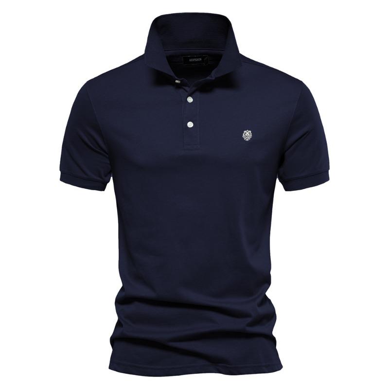 Men's Korean-Style Solid Color Cotton Polo Shirt  Sporty Casual Embroidered Button Lapel Short-Sleeve Top
