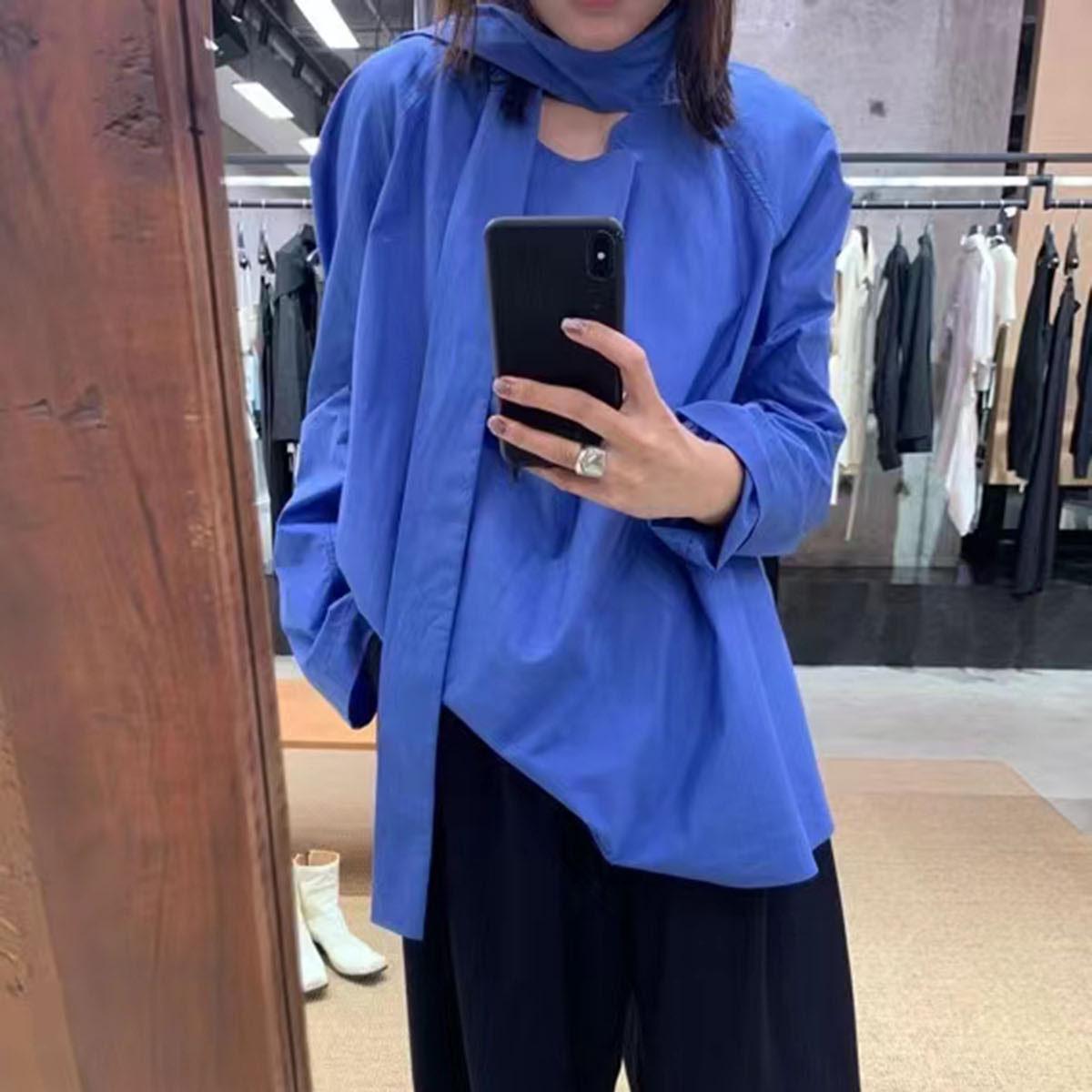 Special Offer: Simple Ribbon-Neck Loose-Fit Pullover One Size (Special Offer, Non-returnable) синий