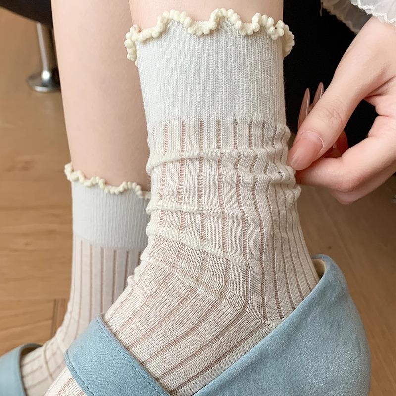 White Lace Socks, Socks, Summer Thin Ballet Style Girls, Anti-Pilling, Summer Long Piles Of Socks, Cotton Socks
