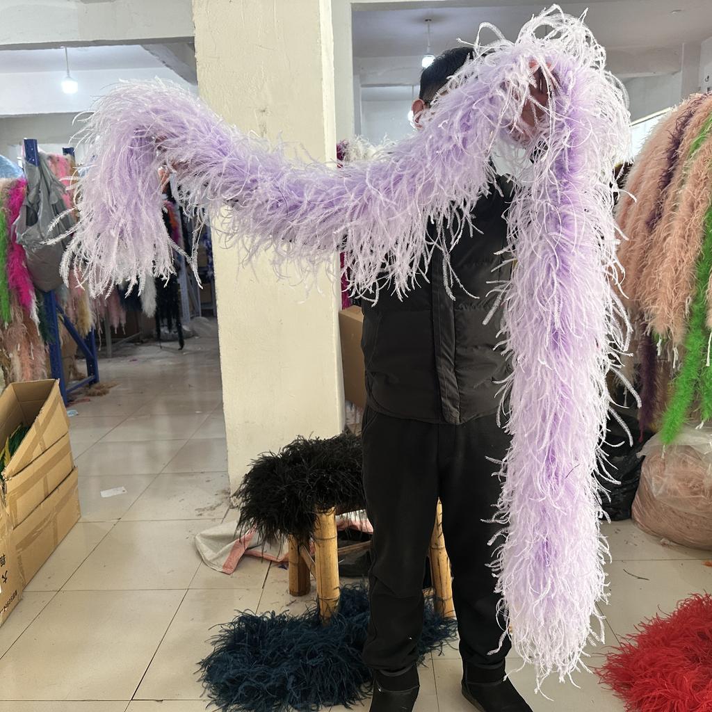 DIY 1/2/3/6/10 Ply Natural White Ostrich Feathers Boa Trim for Craft Wedding Party Festival Clothing Decoration Plumes Shawl 2M