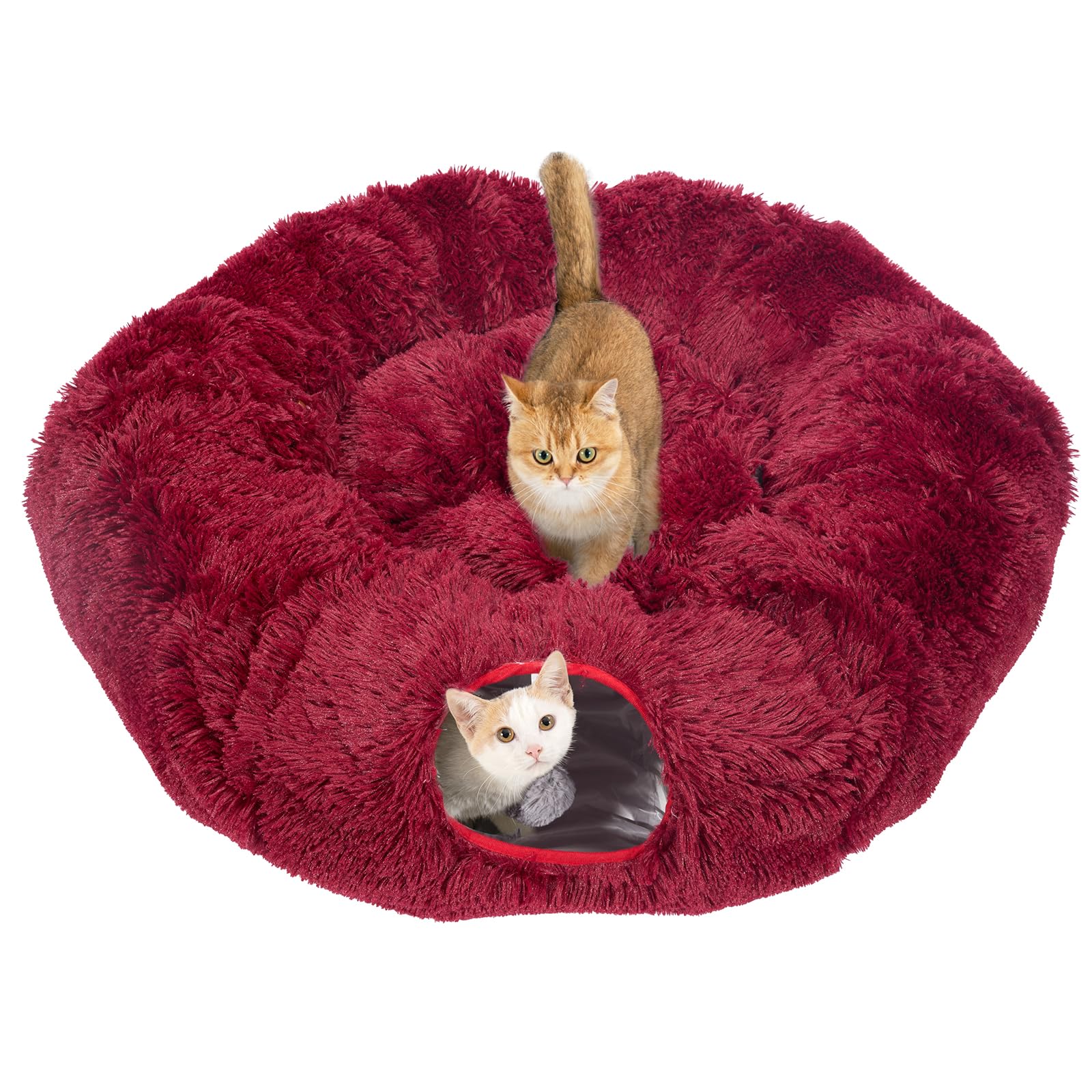 

Avont Cat Tunnel Bed with Washable Foldable Large Cat Tunnel Tube Toy with 3 Shapes for and Includes Fluffy Cat Bed Red Cushion, Kittens, Puppies,