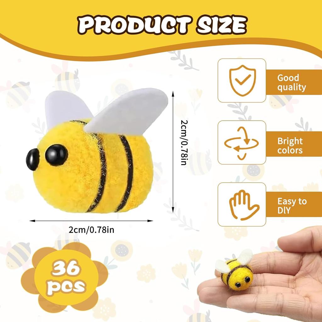 20Pcs Bee Pompom Hair Ball Polyester Child Headdress Wedding Figurines Party DIY Handmade Material Hat Clothing Home Decor