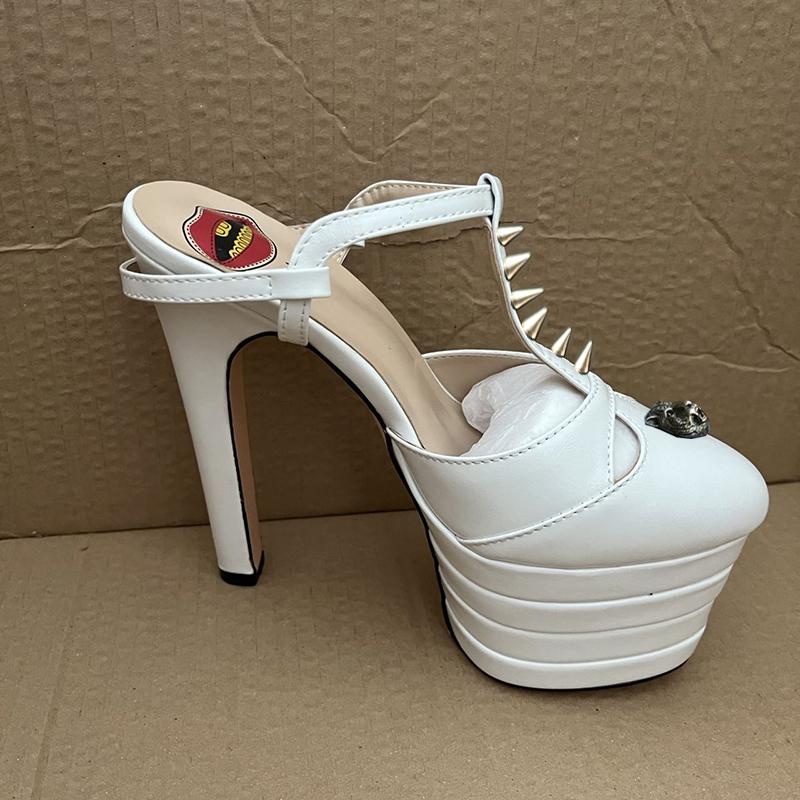 Fashion Brand Sexy Rivet 16cm High Heel Sandals Platform Party Wedding Ball T-stage Women Shoes High Quality Large 43summer Female Shoes