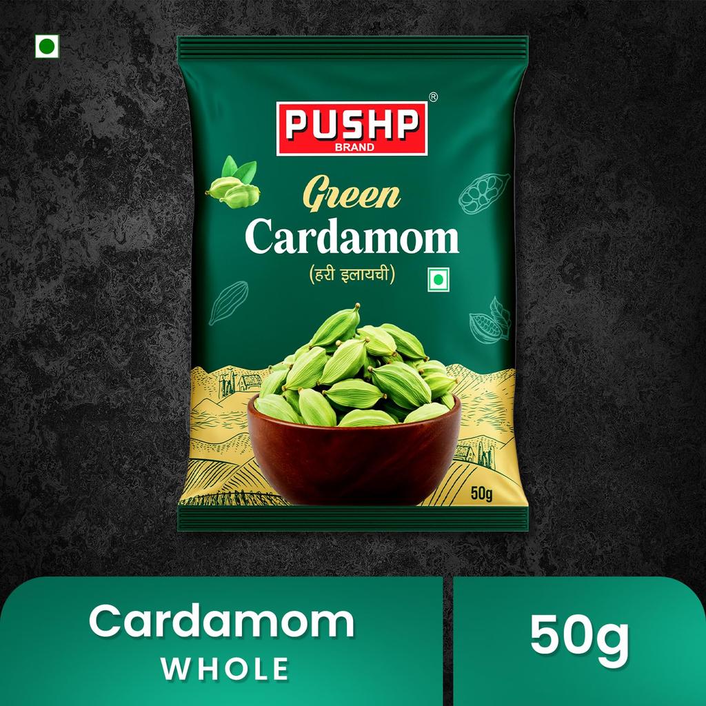 Pushp Green Cardamom Whole Elaichi 50 g Pack Of 1 Premium Sabut Hari Elaichi For Authentic Cooking Aroma And Natural Freshness