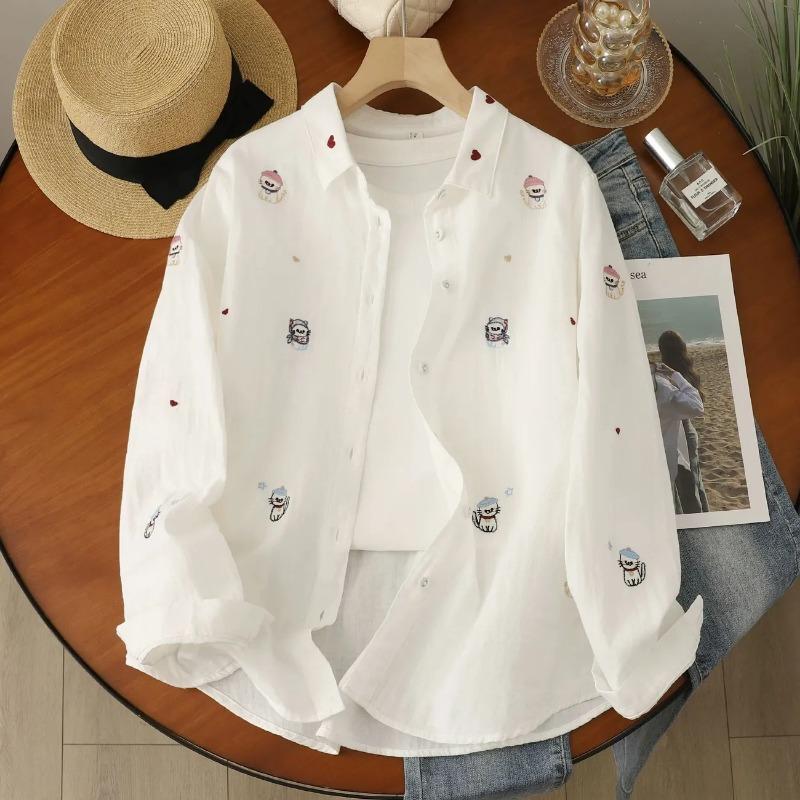 

Womens Cartoon Print Button-Down Shirt M